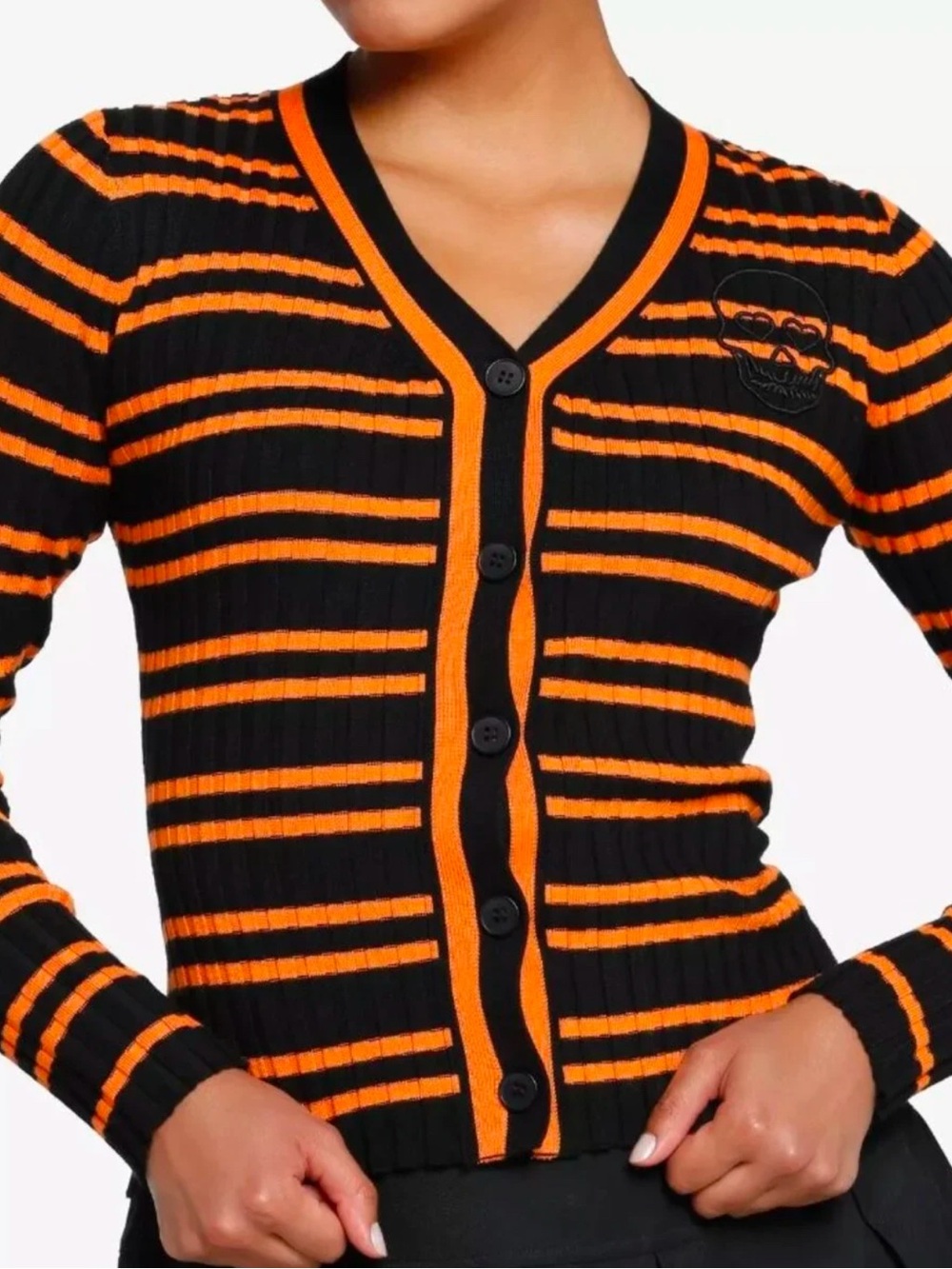 Social Collision Button Sweater with skull detailing